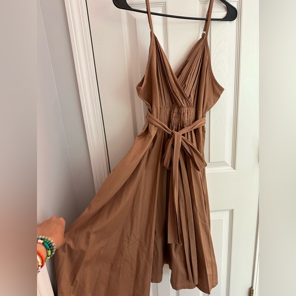 Gap Women’s 12 Petite Midi Tan Dress Pockets 100% Cotton - Picture 5 of 11